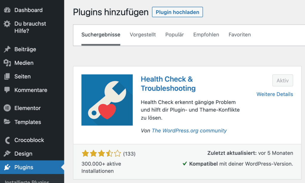 Health-Report exportieren - Schritt 2 (Plugin bereits aktiv)
