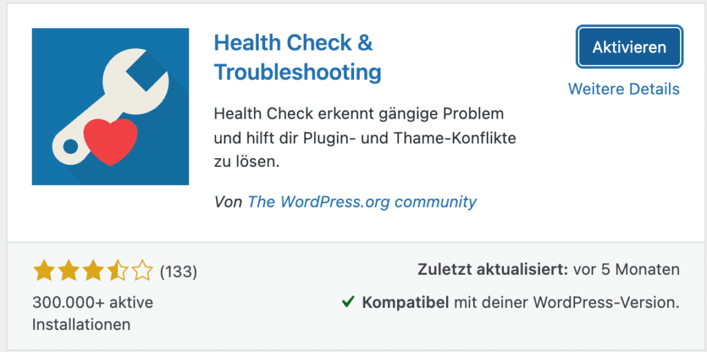 Health-Report exportieren - Schritt 3 (Plugin aktivieren)