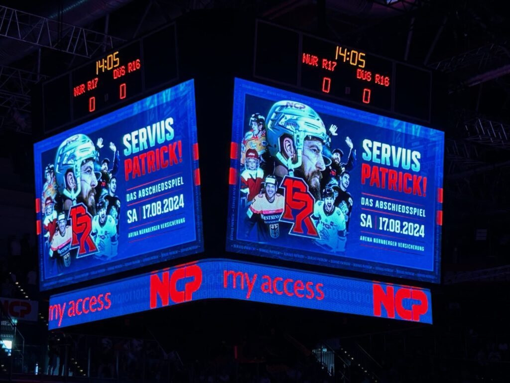 Abschiedsspiel Ankündigung in der Arena