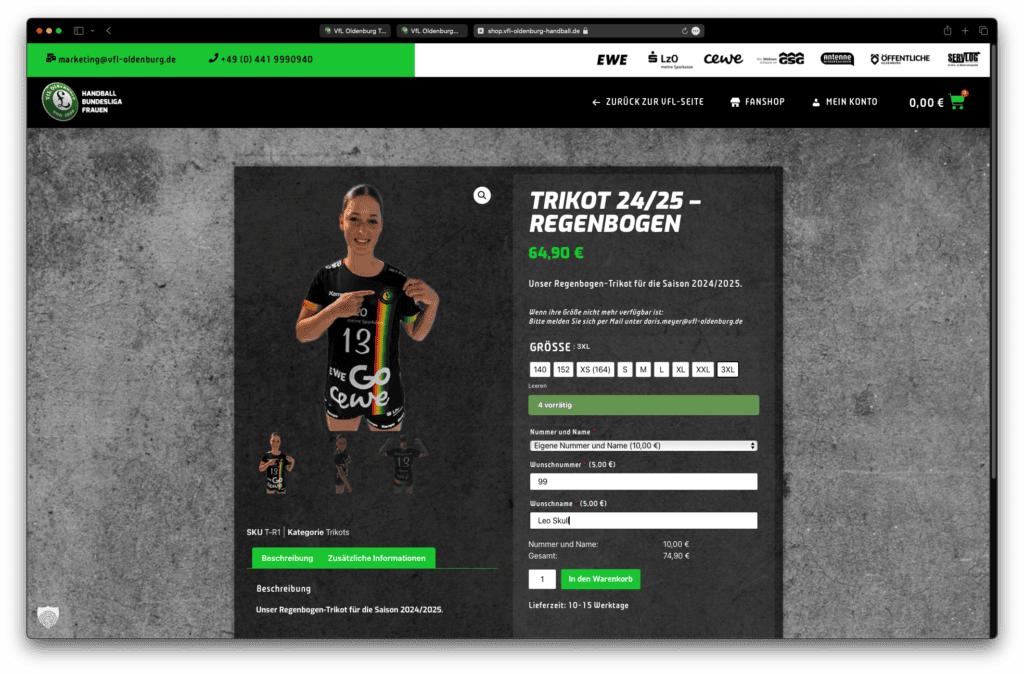 Regenbogen-Trikot 2024/25 des VfL Oldenburg