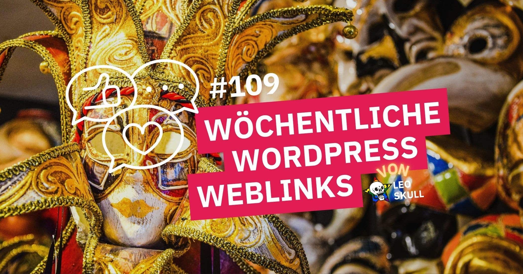 Karnevalsmaske mit Text über Wordpress-Weblinks