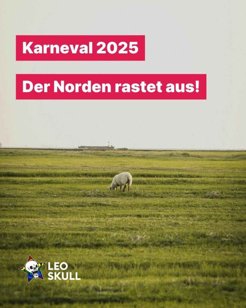 Schaf auf Wiese mit Karneval 2025 Text.