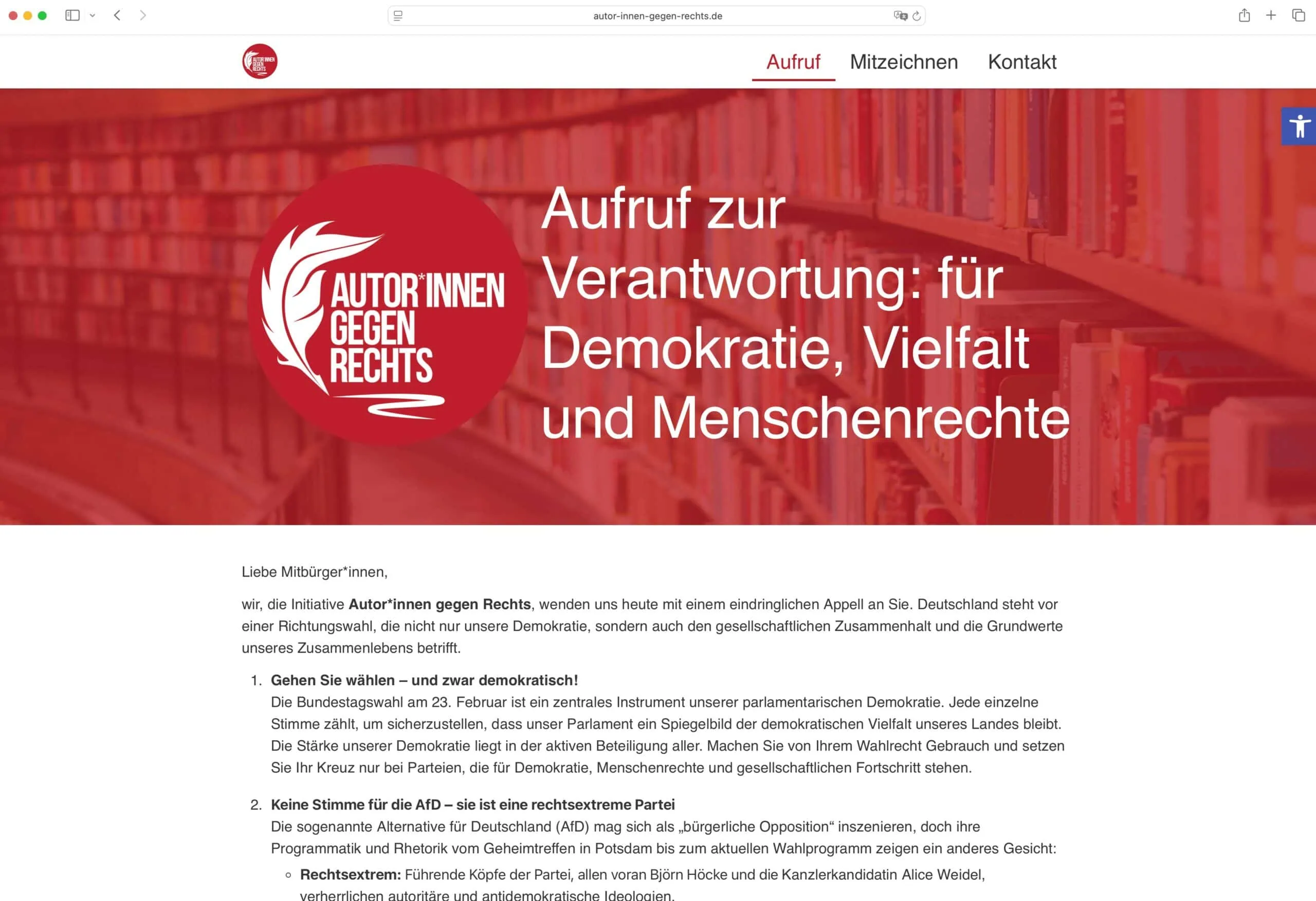 Aufruf für Demokratie und Menschenrechte