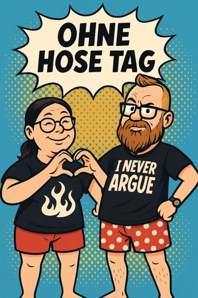 Comic: Zwei Personen am Ohne-Hose-Tag