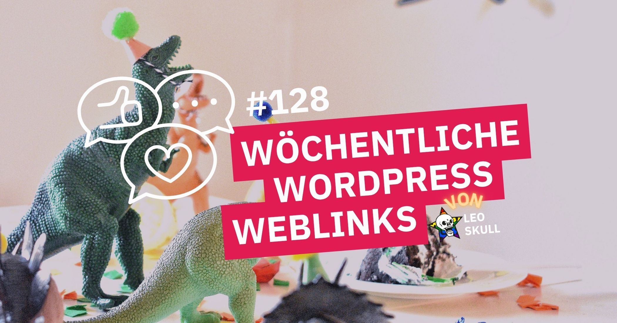 Dinosaurier mit Partyhut und Weblinks-Info