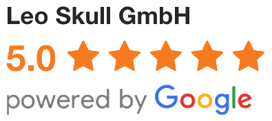 Logo "Leo Skull GmbH", 5-Sterne-Bewertung, Google.