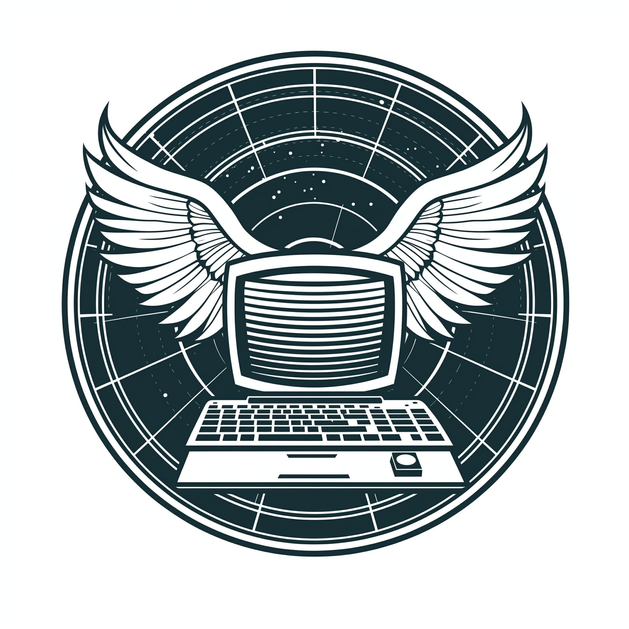 Flügel Laptop Emblem im vintage Stil.